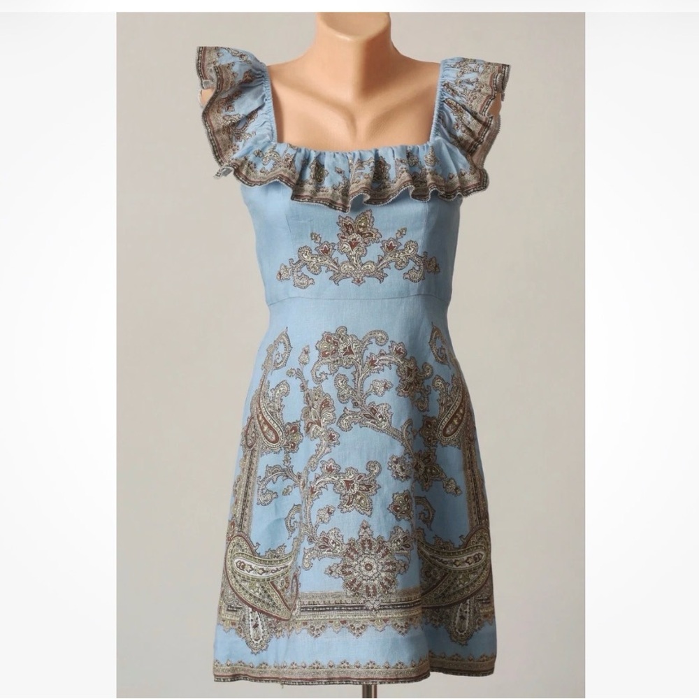 Zimmermann Elegant Blue and Brown Mini Dress